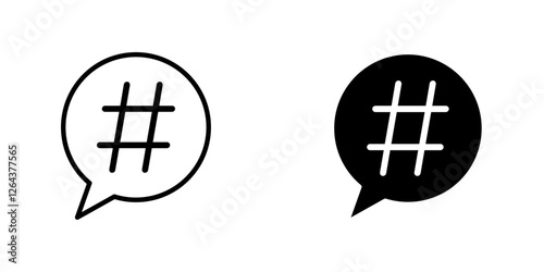 Hashtag icons. stroke line and black solid icons