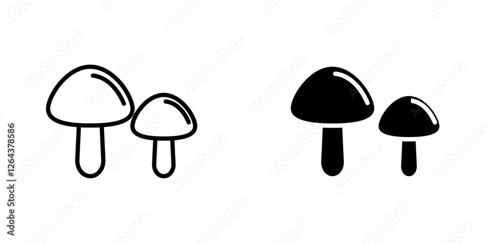 Mushroom icons. stroke line and black solid icons Mushroom icons. stroke line and black solid icons