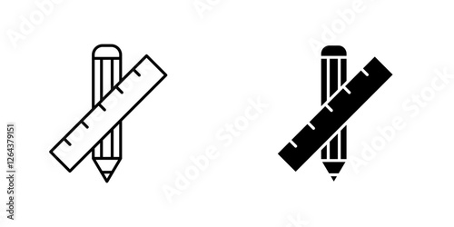 Pencil and ruler icons. stroke line and black solid icons