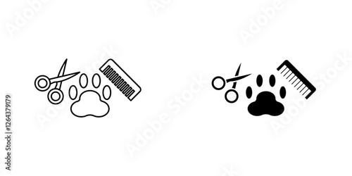 Pet grooming icons. stroke line and black solid icons