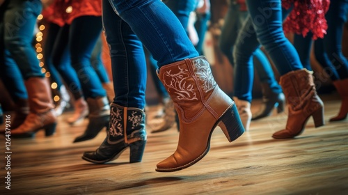 Wallpaper Mural Line Dancing In Cowboy Boots. Country Western Fun With Friends On The Dance Floor. Torontodigital.ca