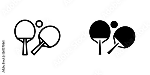 Ping pong icons. stroke line and black solid icons