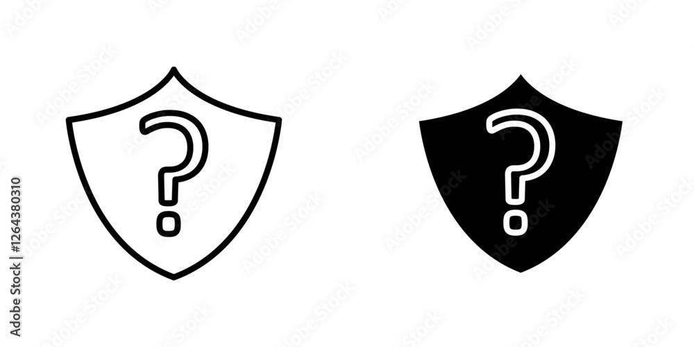 Shield interrogation icons. stroke line and black solid icons Shield interrogation icons. stroke line and black solid icons