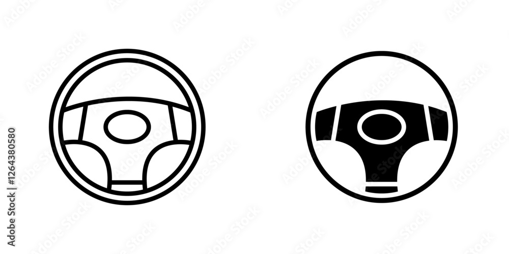 Steering wheel icons. stroke line and black solid icons Steering wheel icons. stroke line and black solid icons