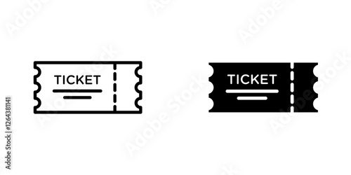 Ticket icons. stroke line and black solid icons