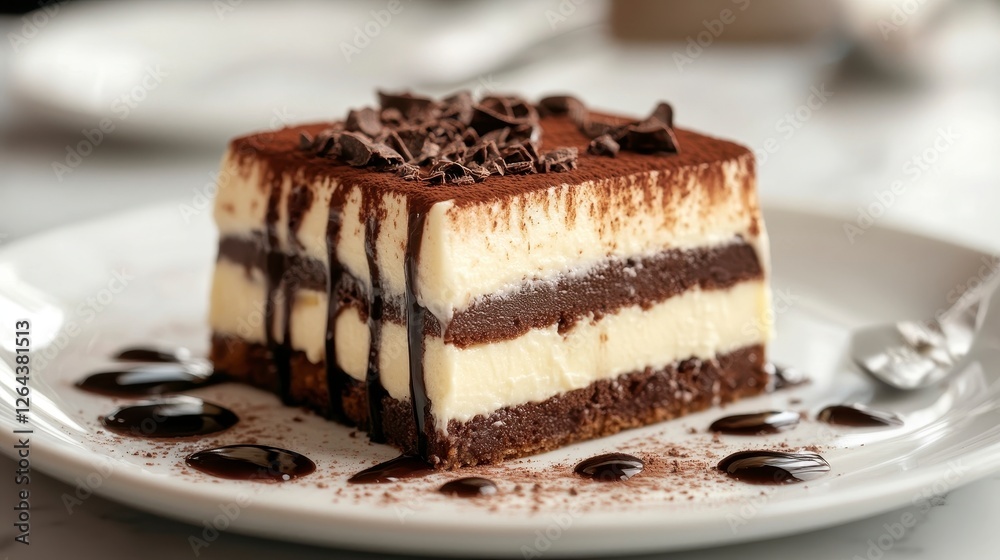 Delicious Chocolate Dessert Slice with Creamy Layers and Toppings Delicious Chocolate Dessert Slice with Creamy Layers and Toppings