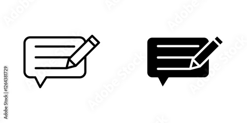 Write comment icons. stroke line and black solid icons