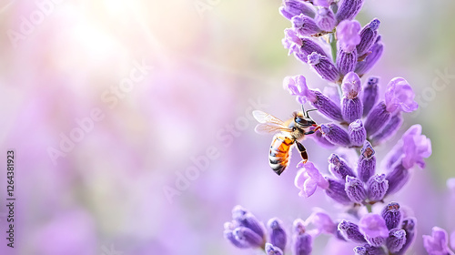 bee collecting nectar from vibrant lavender flowers in sunny garden