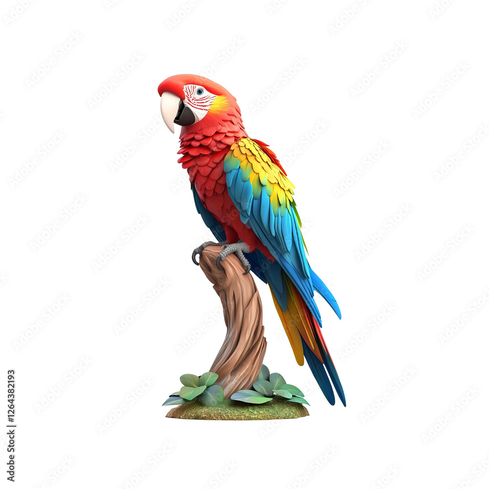 Fototapeta premium Vibrant Scarlet Macaw Perched on a Branch - 3D Render