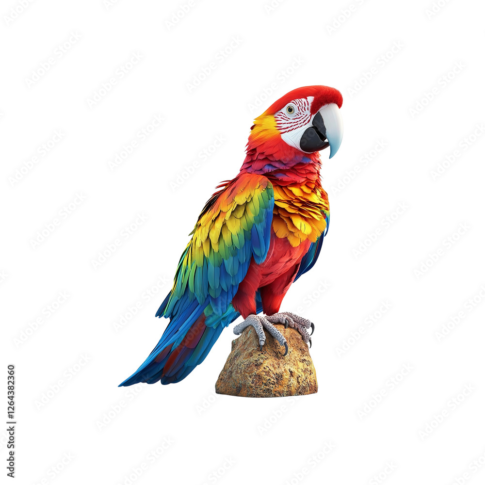 Obraz premium Vibrant Scarlet Macaw Perched on Rock, Tropical Bird, Exotic Parrot