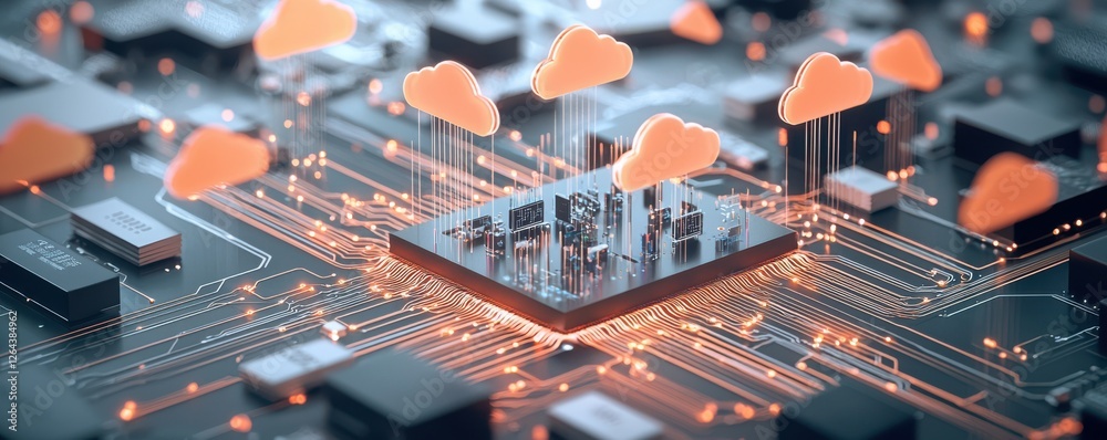 Fototapeta premium Abstract representation of cloud computing and modern network.