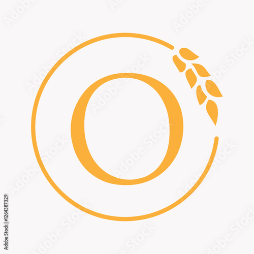 Monogram Letter O Bakery Logo Concept With Grain Wheat Symbol Vector Template