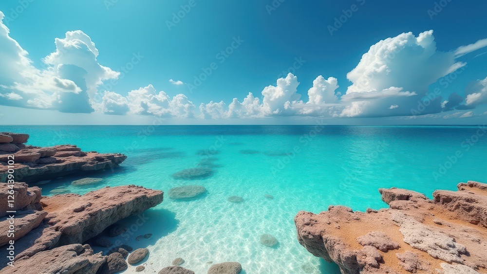 Fototapeta premium Coastal landscape with turquoise ocean and eroded white limestone cliffs