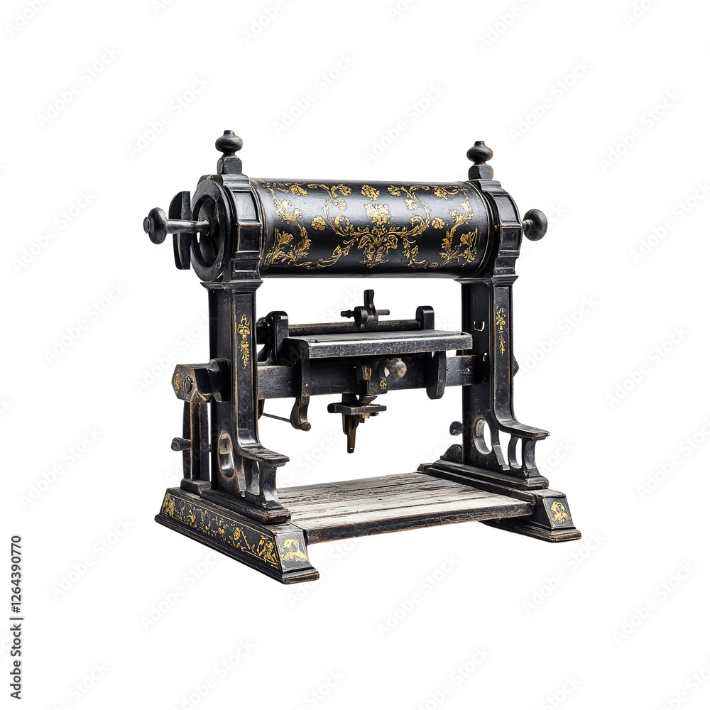 Fototapeta premium Antique Ornate Black and Gold Letterpress Printing Machine