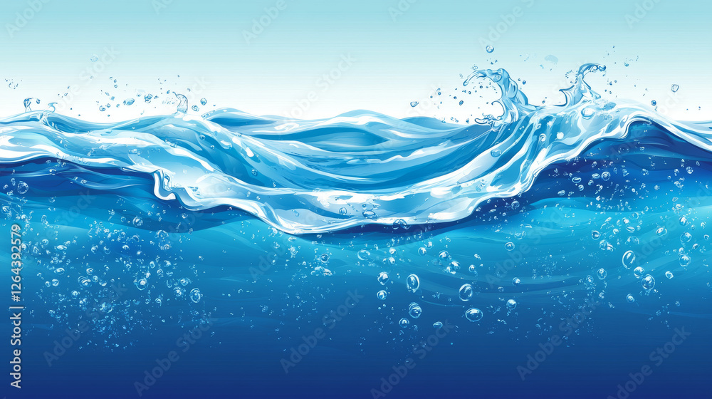Blue water surface overlay background. Vector realistic illustration of clear aqua waves with light refraction, 3d sea, ocean or swimming pool clean bottom view with abstract shiny ripple texture Blue water surface overlay background. Vector realistic illustration of clear aqua waves with light refraction, 3d sea, ocean or swimming pool clean bottom view with abstract shiny ripple texture