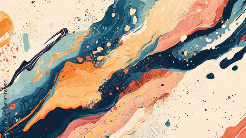 Modern posters with abstract fluid pattern, flow shapes and lines. Vector art backgrounds with flat painting illustration with paint splashes, liquid blobs and waves