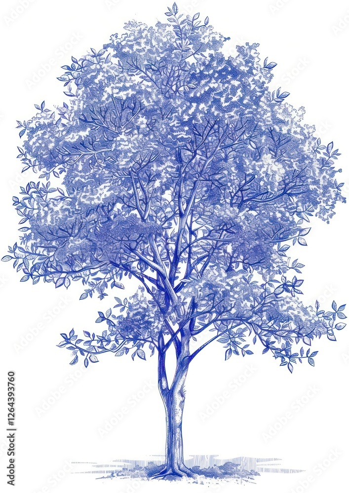 Fototapeta premium Tree drawing nature blue.