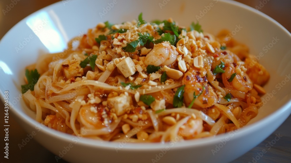 Delicious Stir-Fried Noodles with Shrimp and Peanut Garnish Delicious Stir-Fried Noodles with Shrimp and Peanut Garnish
