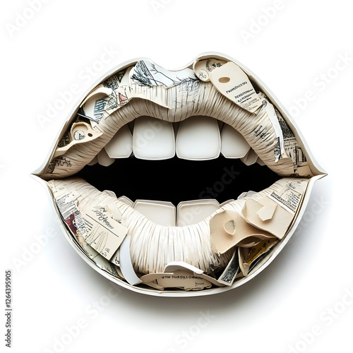 Metaphorical image depicting a person s insatiable desire for money and wealth their lips and mouth greedily consuming and devouring banknotes and currency