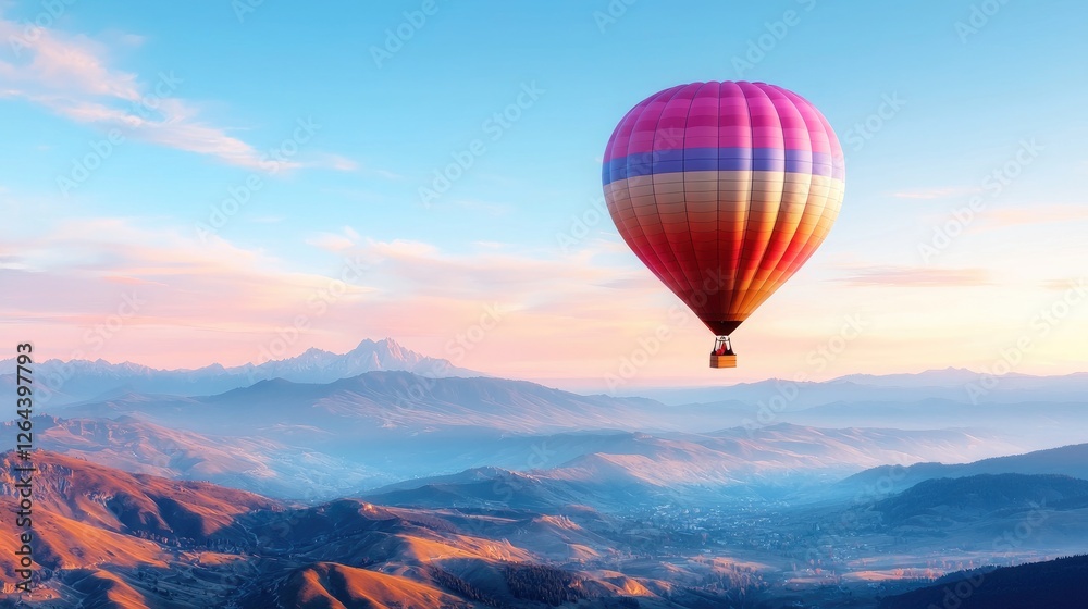 Obraz premium Hot air balloon flight over misty mountains at sunrise