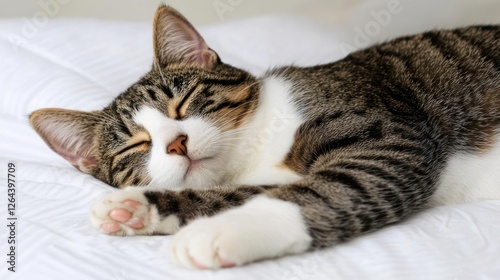 Wallpaper Mural Tabby Cat Sleeping Peacefully On White Bedding Torontodigital.ca