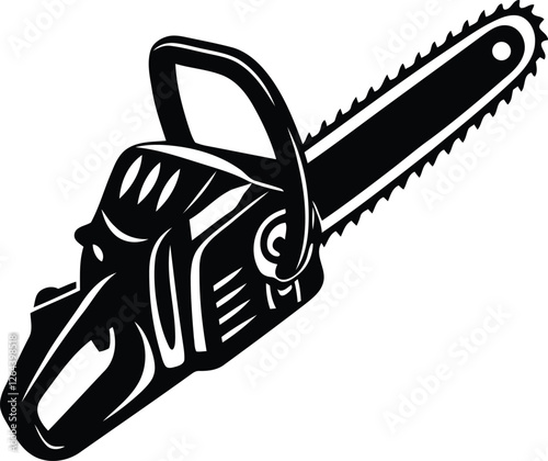 Chainsaw vector illustration, Chainsaw silhouette or line art vector icon with transparent background