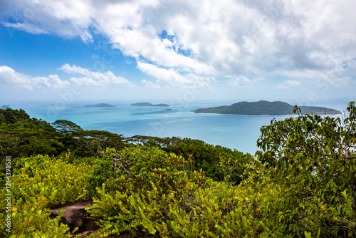 Islands Felicite, Coco, Petite Soeur and Grande Soeur, La Digue, Seychelles, Africa. photo