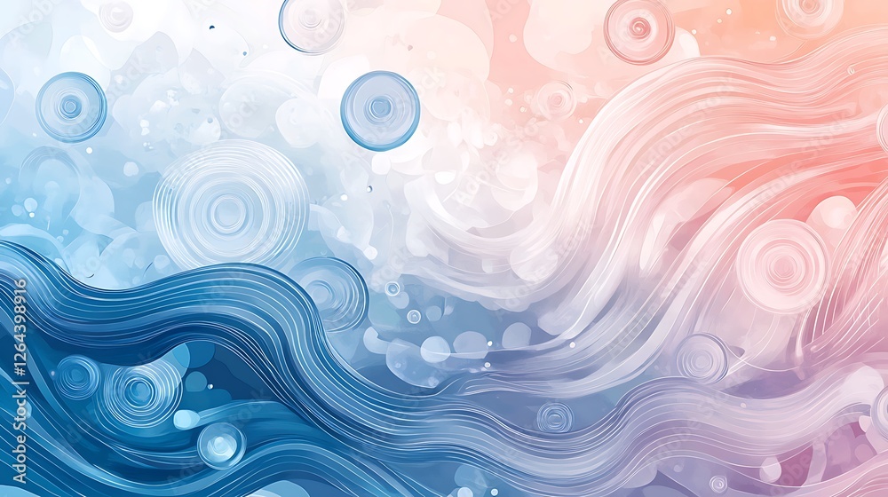 Abstract swirling waves and circles in blue and pink hues Abstract swirling waves and circles in blue and pink hues