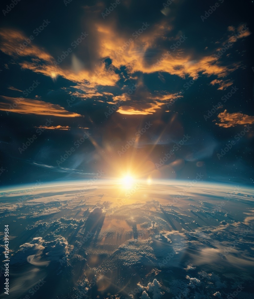 Fototapeta premium The sun rising over the earth space photography atmosphere.