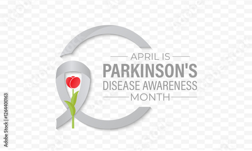 Vector graphic of Parkinson's Disease awareness month is observed every year in April. A mix of red tulips, brain illustrations. The red tulip and Realistic Ribbon. Posters, flyers, banners, cards.