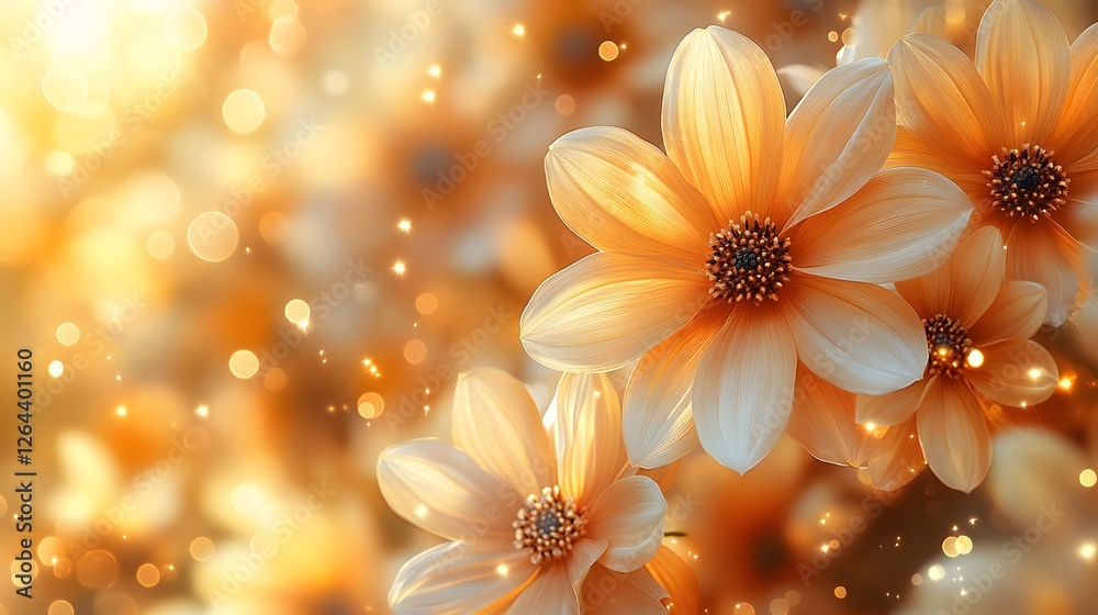 Fototapeta premium Floral Symphony, Golden Daisies Bathed in a Radiant Light Display