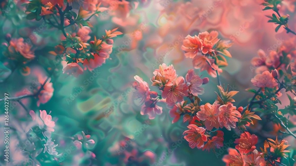 Vibrant blooming flowers with soft focus in a dreamy garden setting, creating a serene atmosphere Vibrant blooming flowers with soft focus in a dreamy garden setting, creating a serene atmosphere