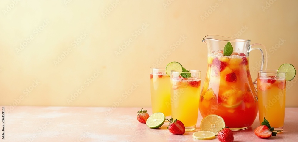 Fototapeta premium Aesthetic Image of Fruit Punch in Glass Pitcher with Fresh Fruits