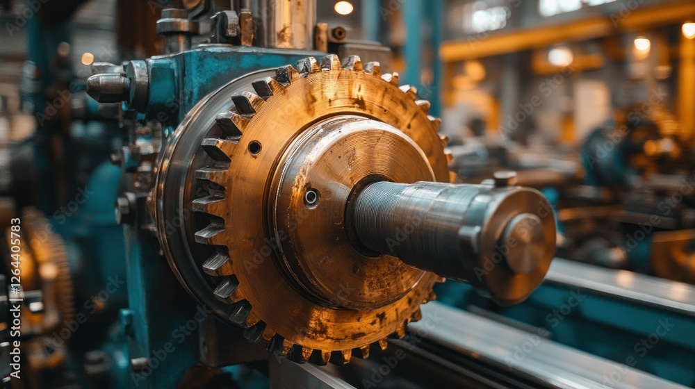 Industrial Gear Close-Up: Intricate Machinery in a Factory Setting Industrial Gear Close-Up: Intricate Machinery in a Factory Setting
