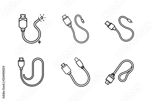 charging cable icon line art vector illustration