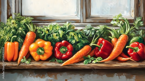 Vibrant Organic Vegetables on Rustic Kitchen Counter