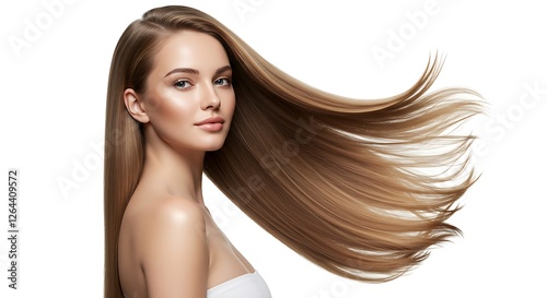Woman Hair Care and Beauty for Healthy Growth with Keratin Treatment and Straight Hairstyle Generative AI