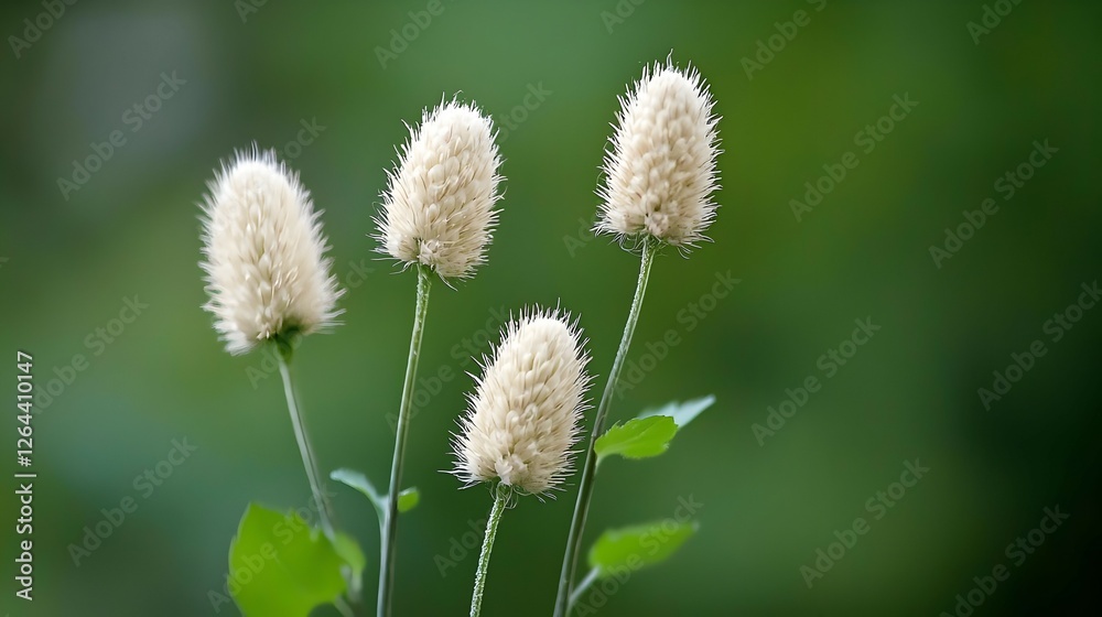 Four White Wildflowers With Green Background Four White Wildflowers With Green Background