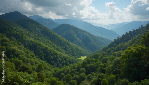 Majestic Green Mountains Landscape with Lush Forests and Valley