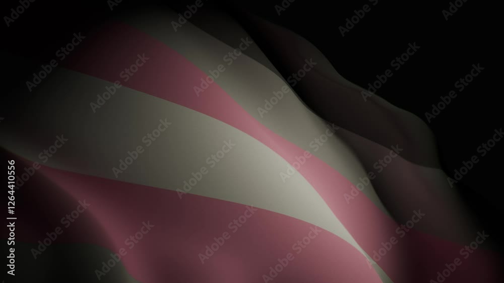 A closeup, spotlight-lit realistic 3D animation of a waving Demigirl Pride flag, showcasing its vibrant colors and smooth, flowing motion