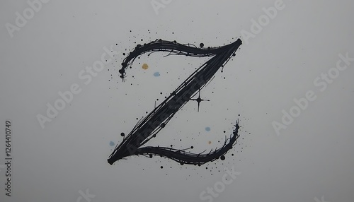 Abstract Artistic Z Letter Design with Black Ink Splashes and Dots
