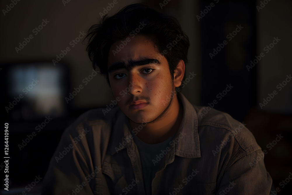 A half-length portrait of a young man consumed by sadness and devastation A half-length portrait of a young man consumed by sadness and devastation