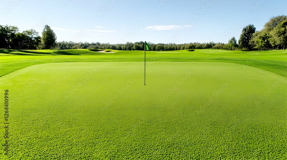 Obraz premium Golf Course Putting Green with Lush Green Grass under Bright Sunlight