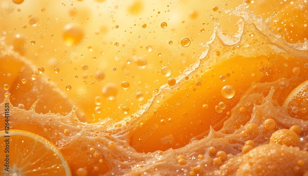 Splashing Orange Juice with Bubbles and Orange Slices: A Refreshing Summer Drink Splashing Orange Juice with Bubbles and Orange Slices: A Refreshing Summer Drink