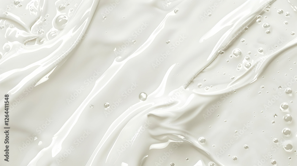 Smooth, glossy surface of white liquid with bubbles, resembling cream or paint, ideal for backgrounds Smooth, glossy surface of white liquid with bubbles, resembling cream or paint, ideal for backgrounds