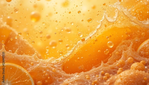 Splashing Orange Juice with Bubbles and Orange Slices: A Refreshing Summer Drink