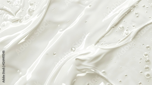 Smooth, glossy surface of white liquid with bubbles, resembling cream or paint, ideal for backgrounds