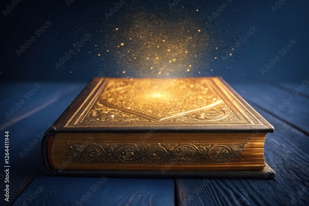 Fototapeta premium Old magic mysterious book with golden glitter light