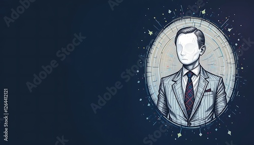 Mysterious Faceless Man in Suit, Abstract Cosmic Background, Digital Art Illustration