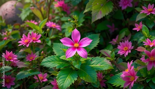Close-up of a Vibrant Pink Dahlia Flower Blooming in a Lush Green Garden
